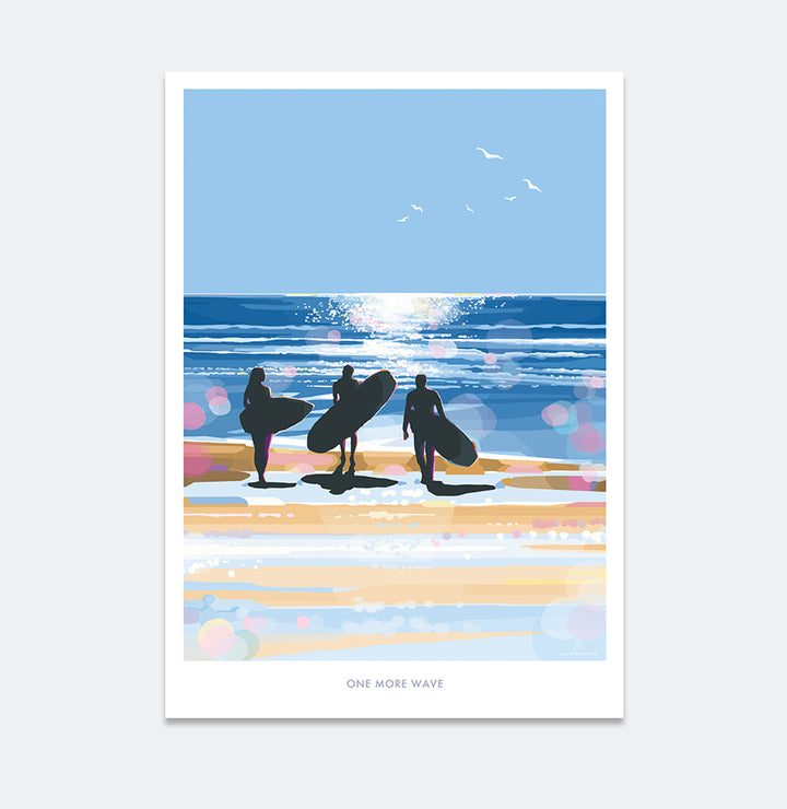 One More Wave surfers print and poster by Becky Bettesworth.