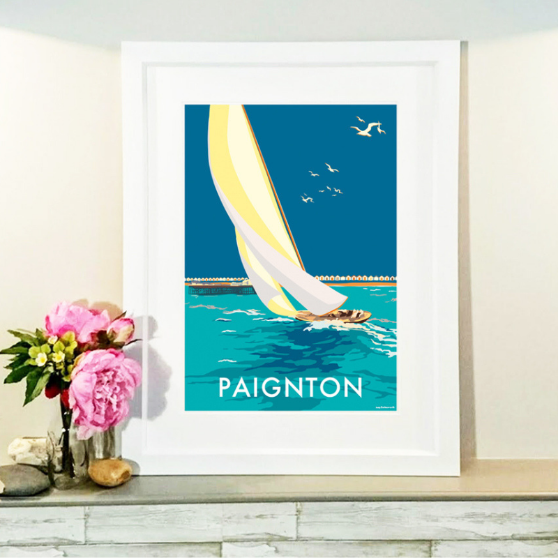Paignton Sailing Boat travel poster and seaside print by Becky Bettesworth