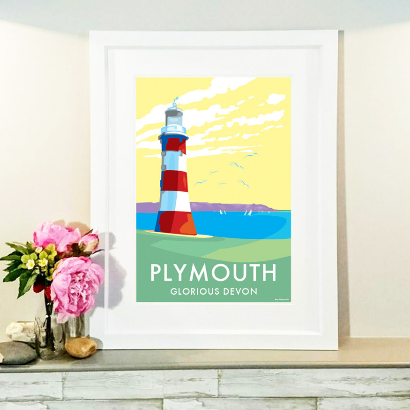 Plymouth travel poster and seaside print by Becky Bettesworth