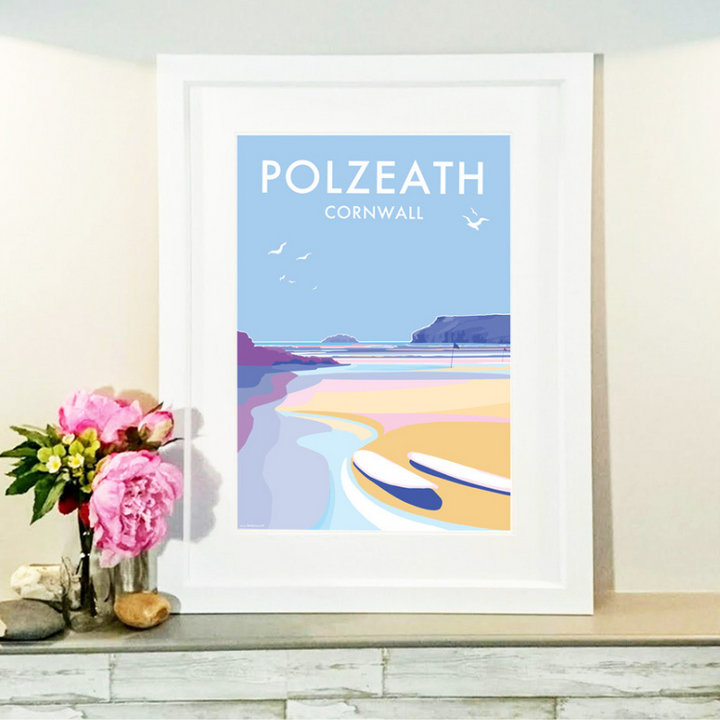 Polzeath travel poster and seaside print by Becky Bettesworth