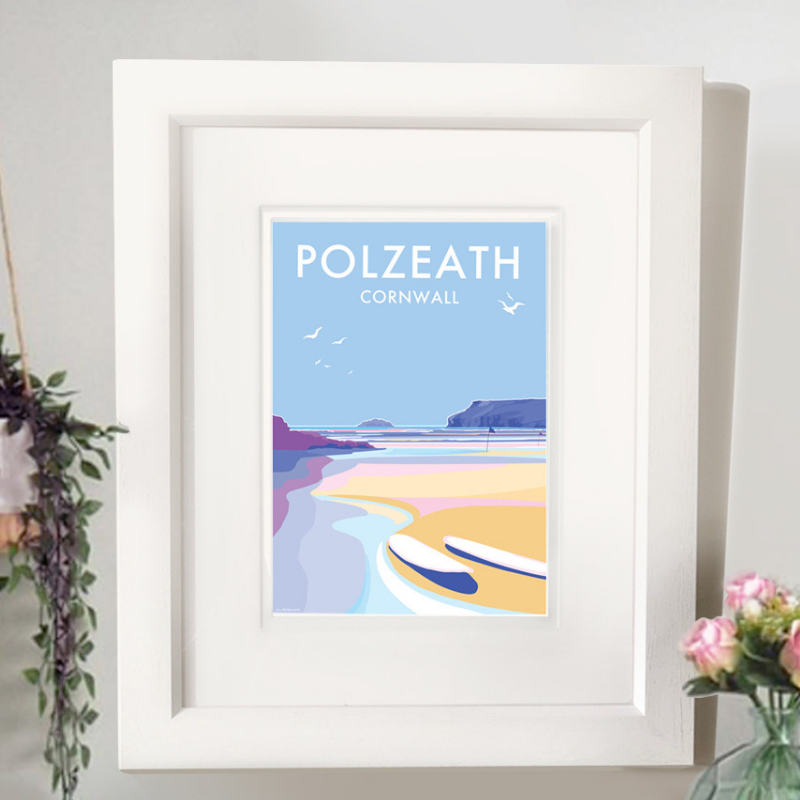 Polzeath travel poster and seaside print by Becky Bettesworth