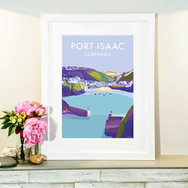Port Isaac travel poster and seaside print by Becky Bettesworth