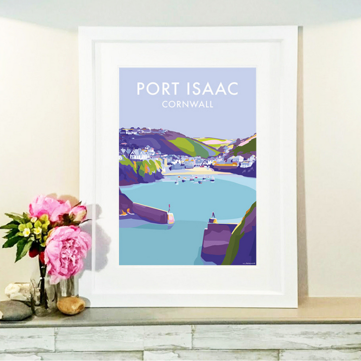 Port Isaac travel poster and seaside print by Becky Bettesworth