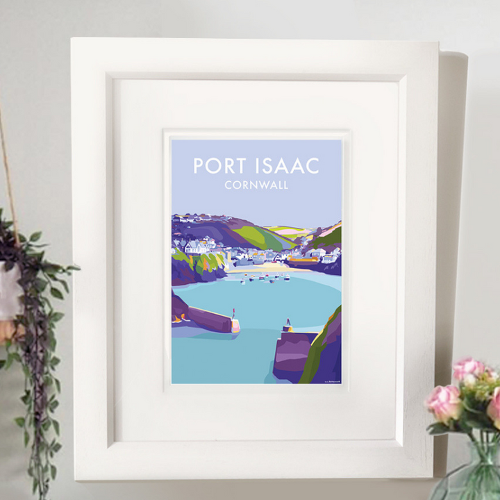 Port Isaac travel poster and seaside print by Becky Bettesworth