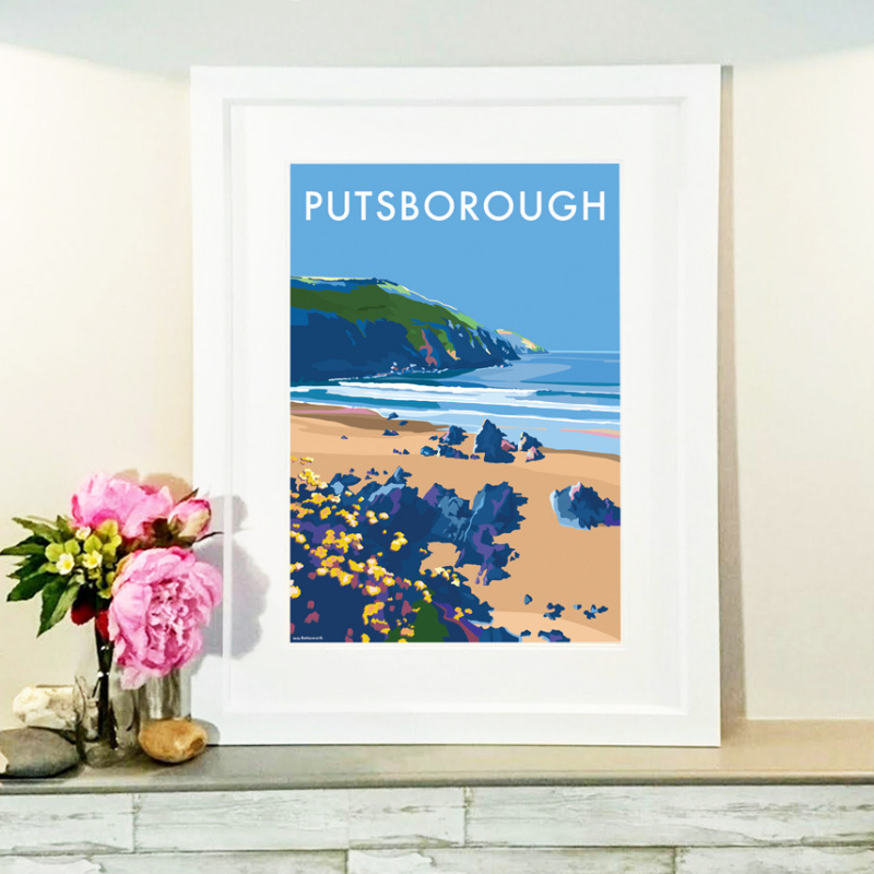 Putsborough travel poster and seaside print by Becky Bettesworth