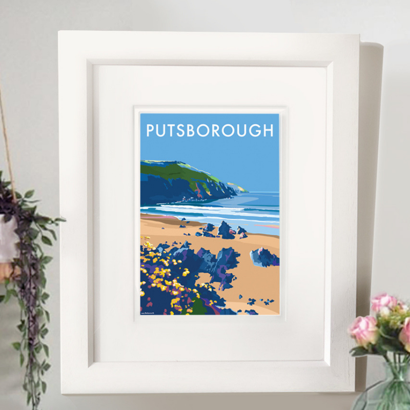 Putsborough travel poster and seaside print by Becky Bettesworth