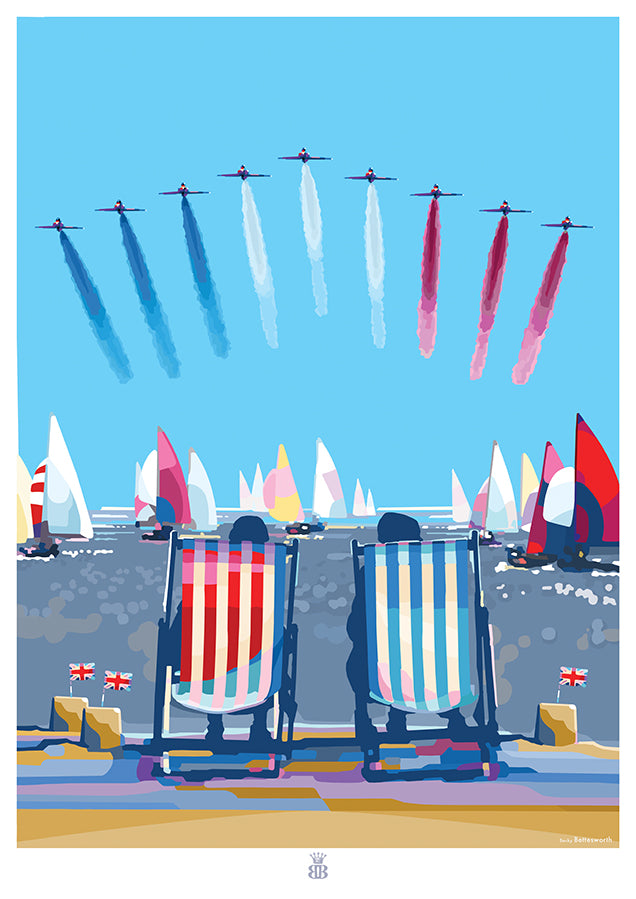 Happy and Glorious - Red Arrows print and poster by Becky Bettesworth. Jubilee Seaside poster.