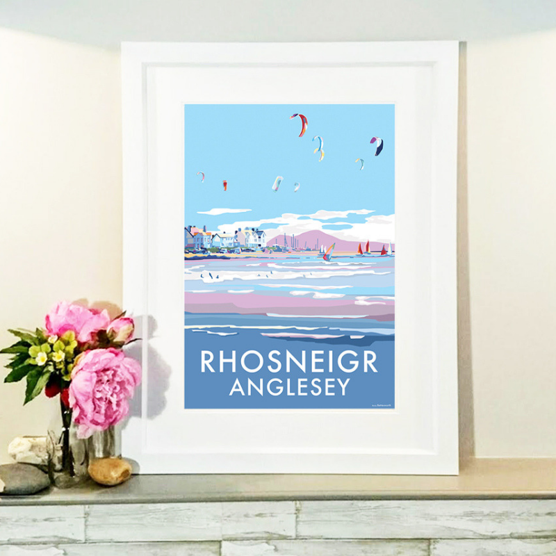 Rhosneigr travel poster and seaside print by Becky Bettesworth