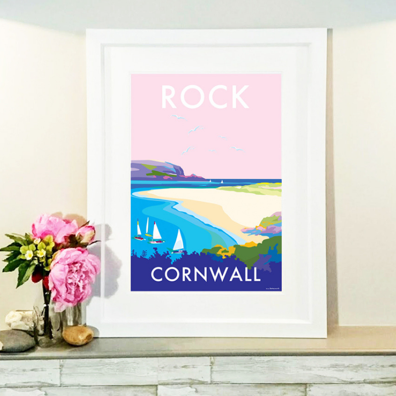 Rock travel poster and seaside print by Becky Bettesworth