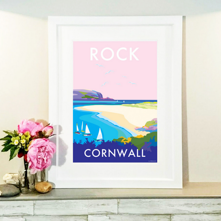Rock travel poster and seaside print by Becky Bettesworth
