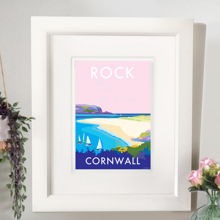 Rock travel poster and seaside print by Becky Bettesworth