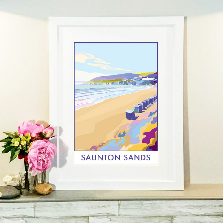 Saunton Sands travel poster and seaside print by Becky Bettesworth
