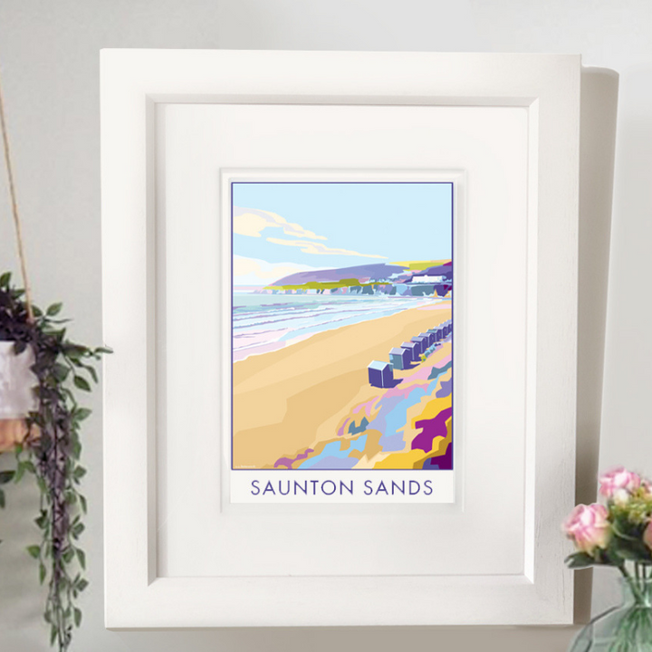 Saunton Sands travel poster and seaside print by Becky Bettesworth