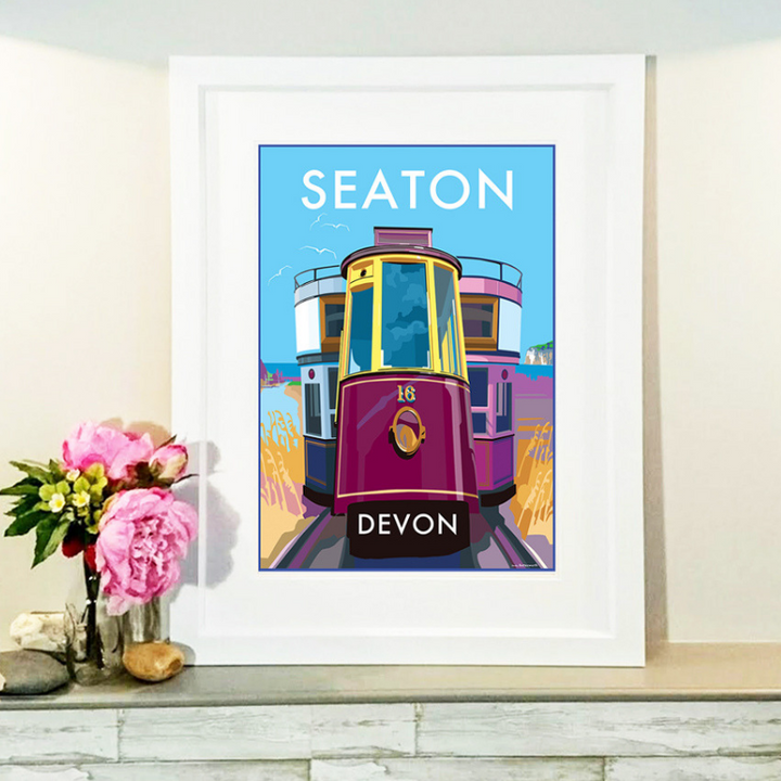 Seaton travel poster and seaside print by Becky Bettesworth