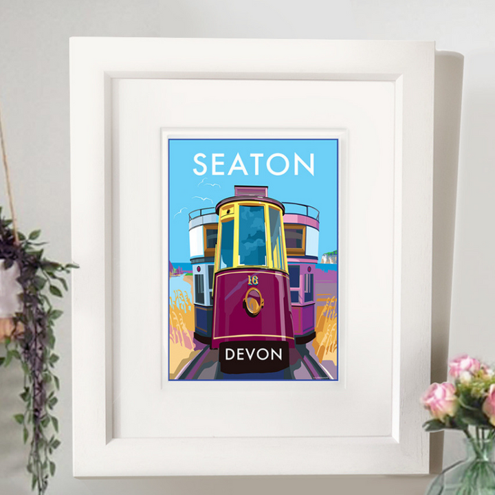 Seaton travel poster and seaside print by Becky Bettesworth
