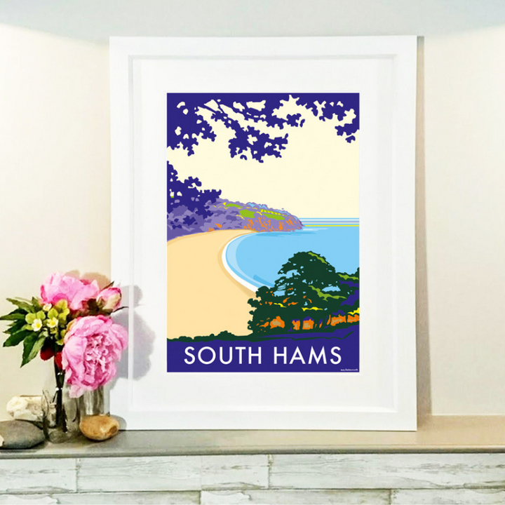 South Hams (Blackpool Sands) travel poster and seaside print by Becky Bettesworth