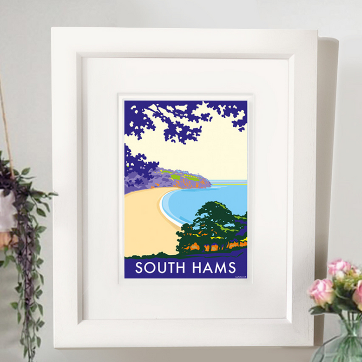 South Hams (Blackpool Sands) travel poster and seaside print by Becky Bettesworth
