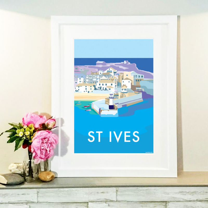 St Ives travel poster and seaside print by Becky Bettesworth