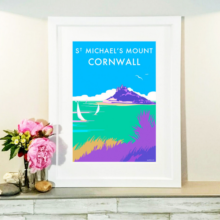 St Michaels Mount travel poster and seaside print by Becky Bettesworth