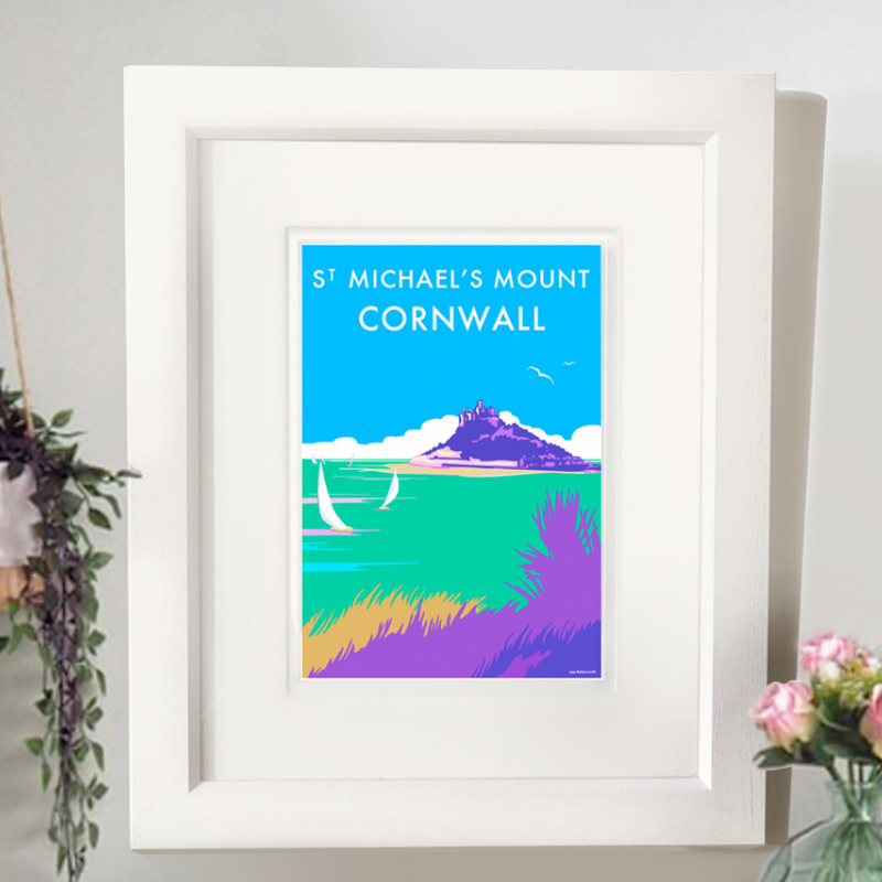 St Michaels Mount travel poster and seaside print by Becky Bettesworth