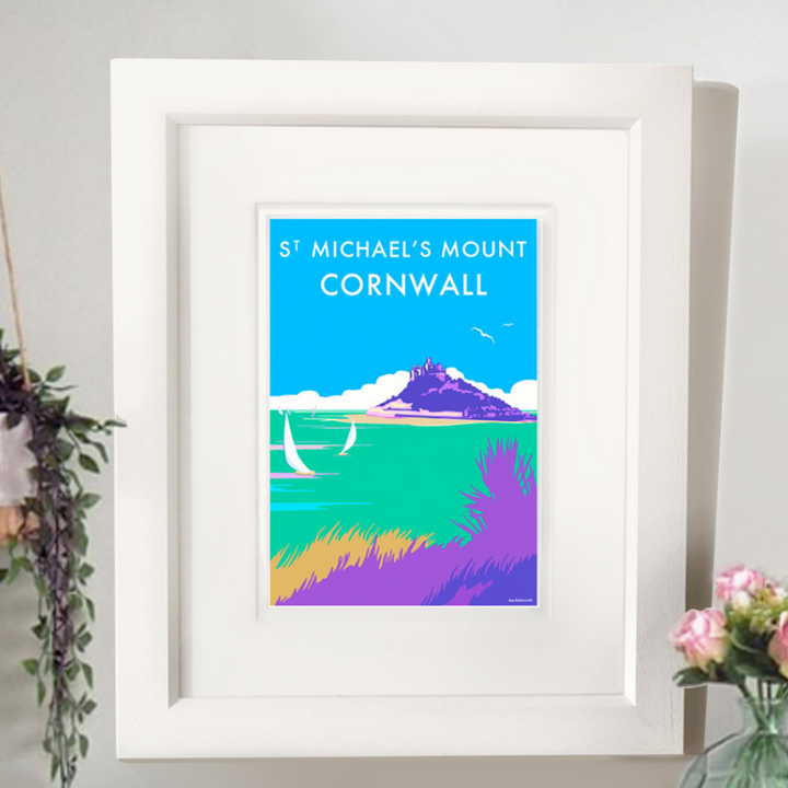 St Michaels Mount travel poster and seaside print by Becky Bettesworth