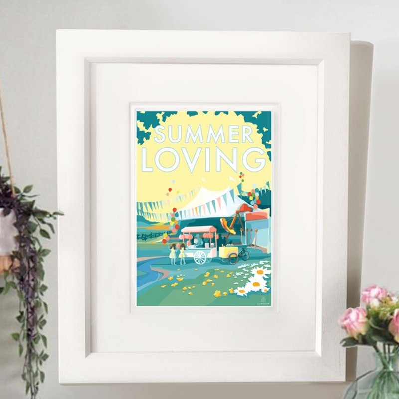 Summer Loving vintage style retro quote poster by Becky Bettesworth
