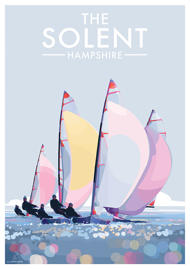 The Solent Hampshire by Becky Bettesworth Vintage Style Travel Poster and Seaside Print