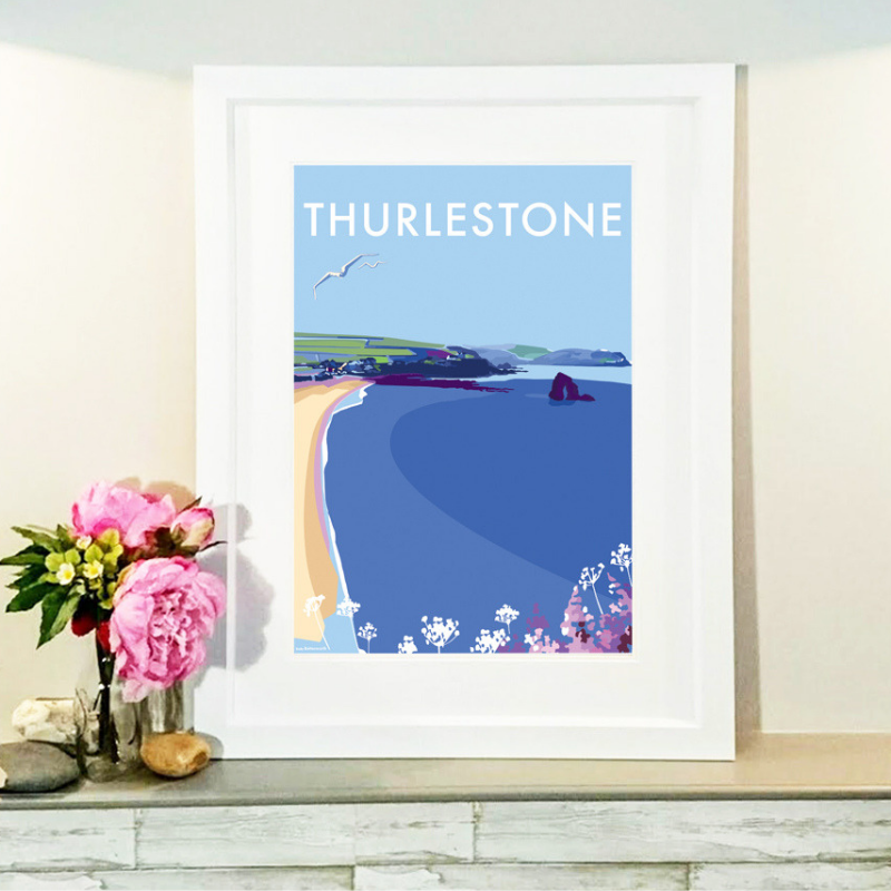 Thurlestone travel poster and seaside print by Becky Bettesworth