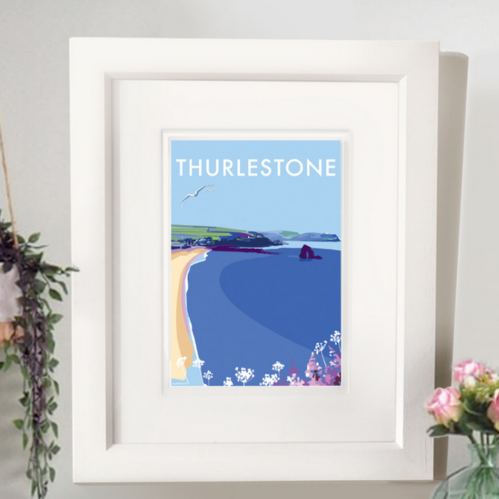 Thurlestone travel poster and seaside print by Becky Bettesworth
