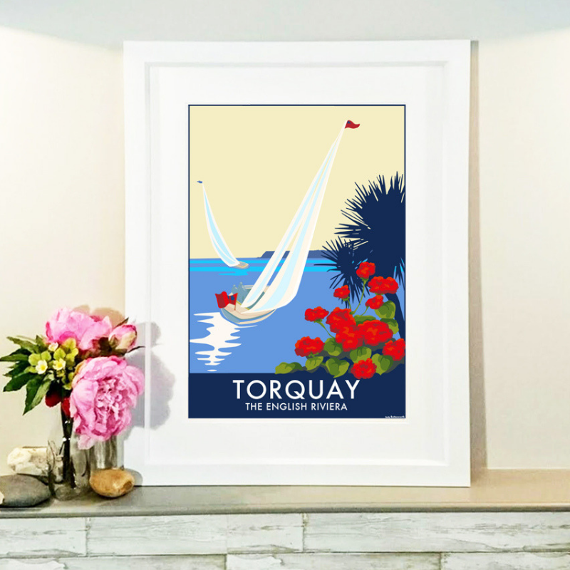 Torquay Sailing travel poster and seaside print by Becky Bettesworth