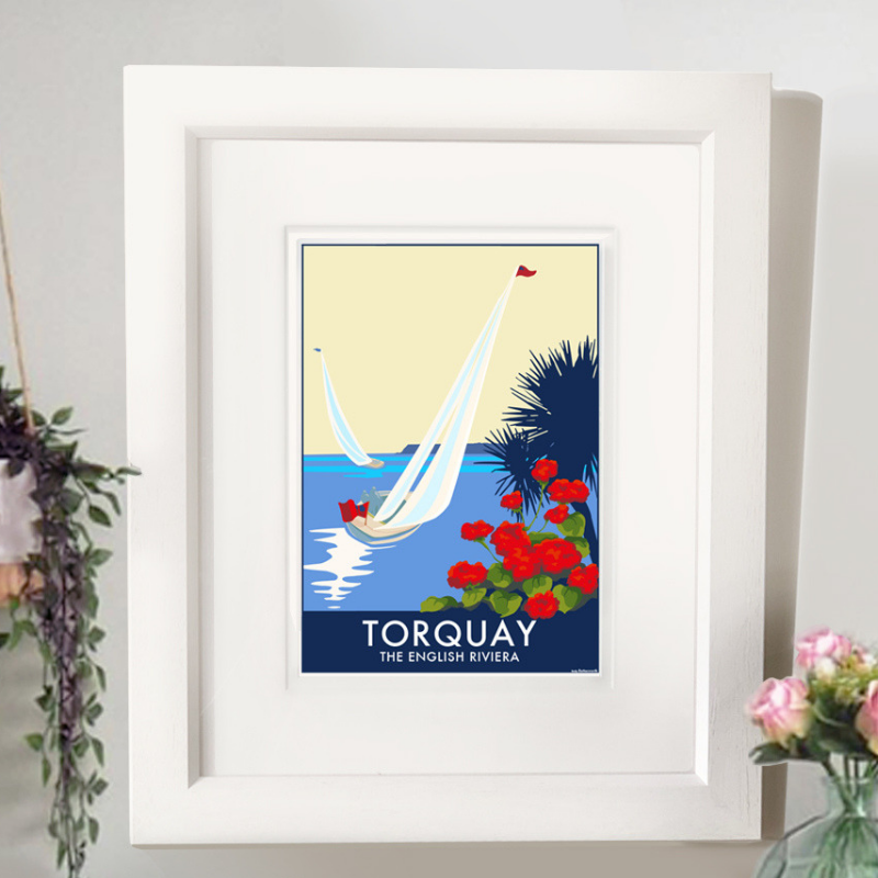Torquay Sailing travel poster and seaside print by Becky Bettesworth