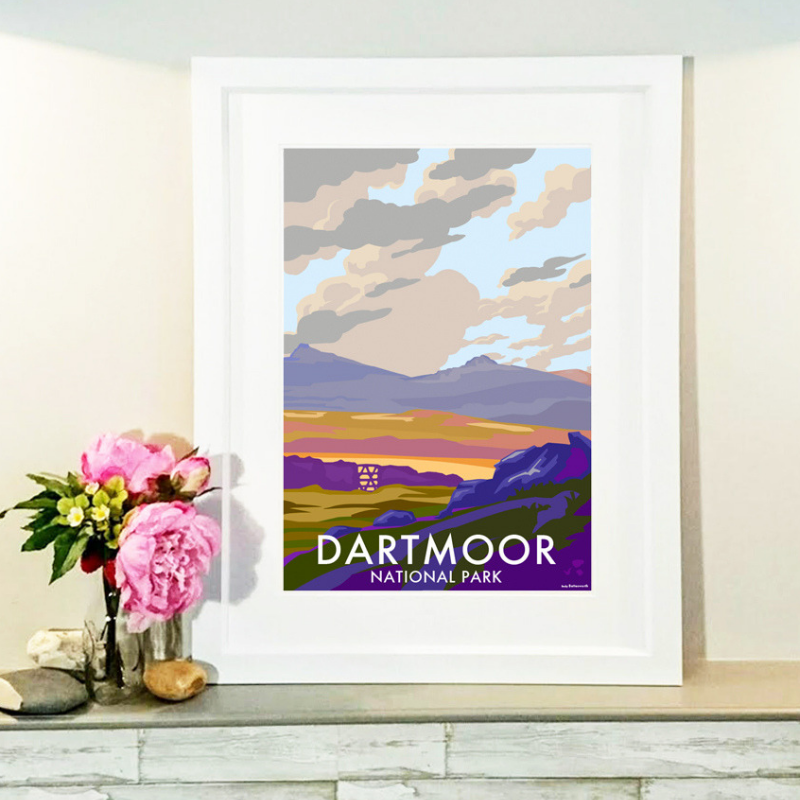 Dartmoor travel poster and seaside print by Becky Bettesworth