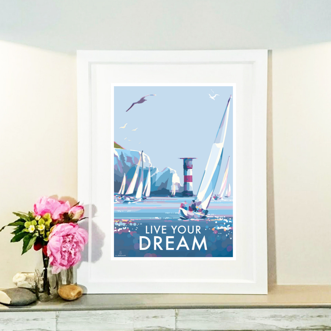 Live your Dream by Becky Bettesworth Vintage Style Travel Poster Seaside Print and Quote Poster