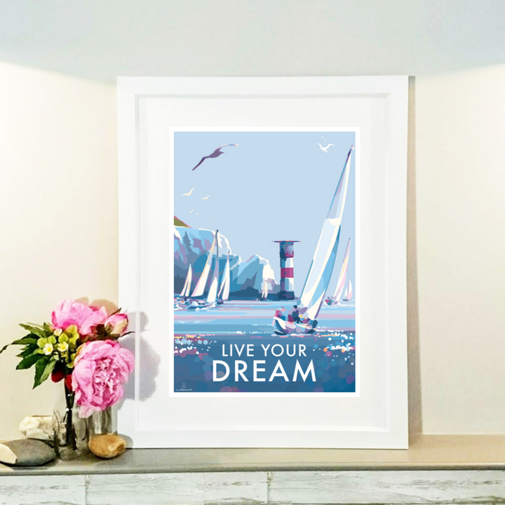 Live your Dream by Becky Bettesworth Vintage Style Travel Poster Seaside Print and Quote Poster