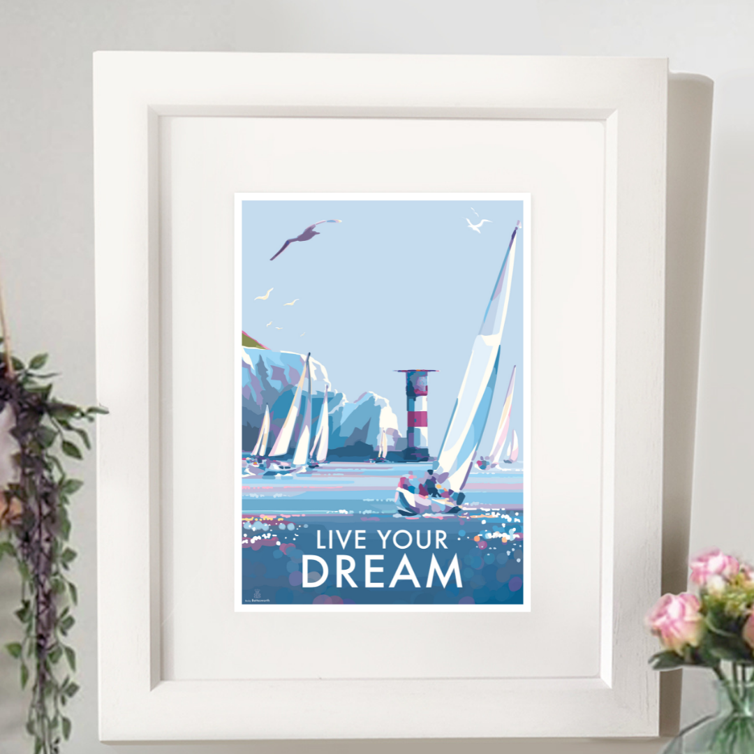 Live your Dream by Becky Bettesworth Vintage Style Travel Poster Seaside Print and Quote Poster