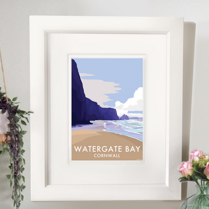 Watergate Bay travel poster and seaside print by Becky Bettesworth