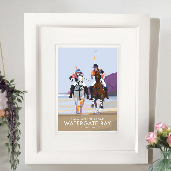 Watergate Bay Polo on the Beach travel poster by Becky Bettesworth