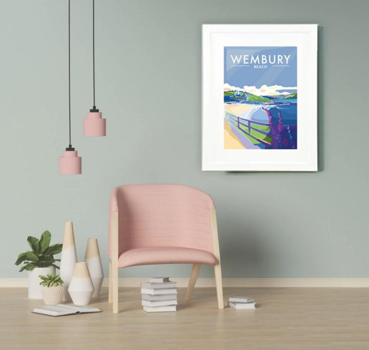 Wembury Beach travel poster and seaside print by Becky Bettesworth