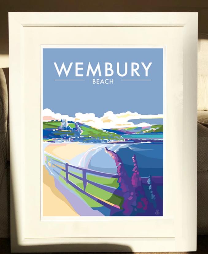 Wembury Beach travel poster and seaside print by Becky Bettesworth