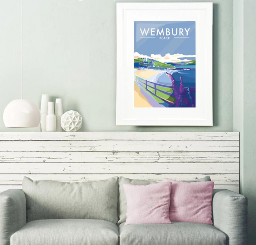 Wembury Beach travel poster and seaside print by Becky Bettesworth