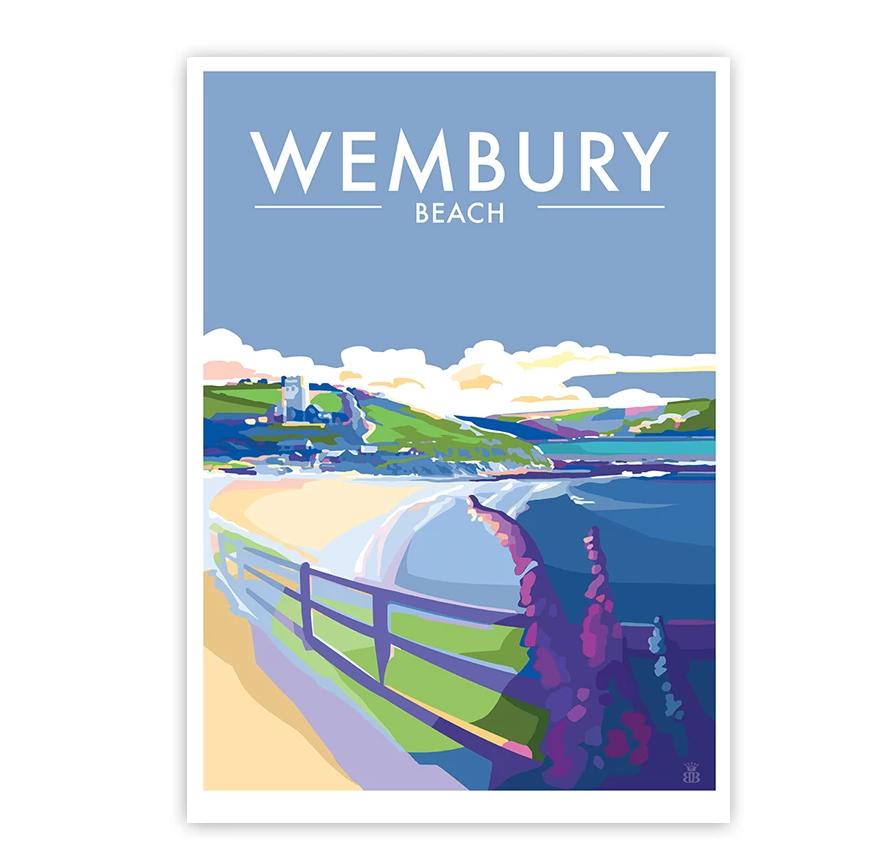 Wembury Beach travel poster and seaside print by Becky Bettesworth