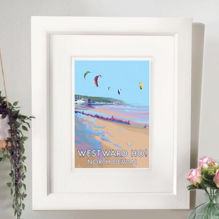 Westward Ho! travel poster and seaside print by Becky Bettesworth