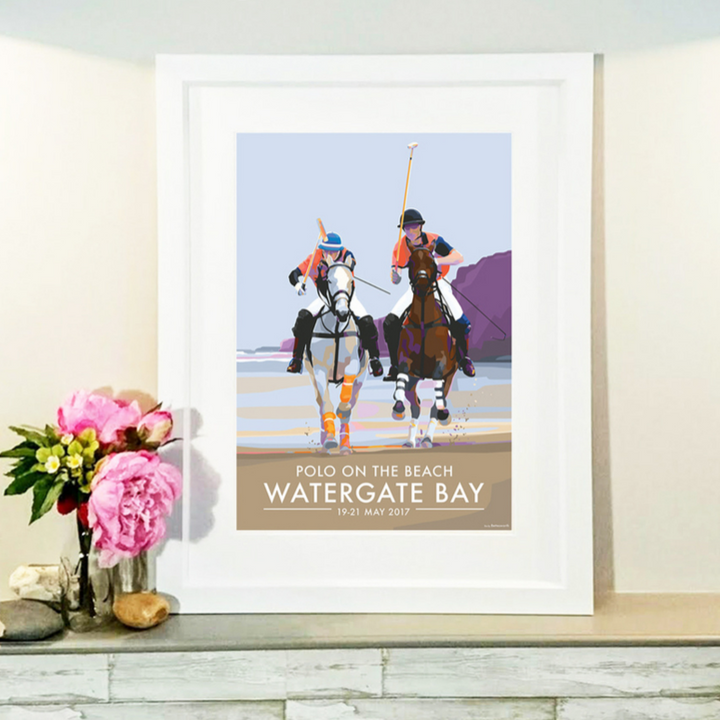 Watergate Bay Polo on the Beach travel poster by Becky Bettesworth